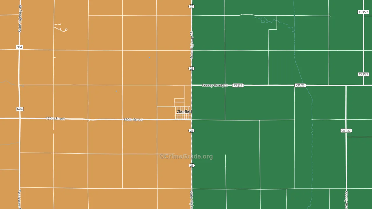 Clearfield, IA Map of Theft Rates