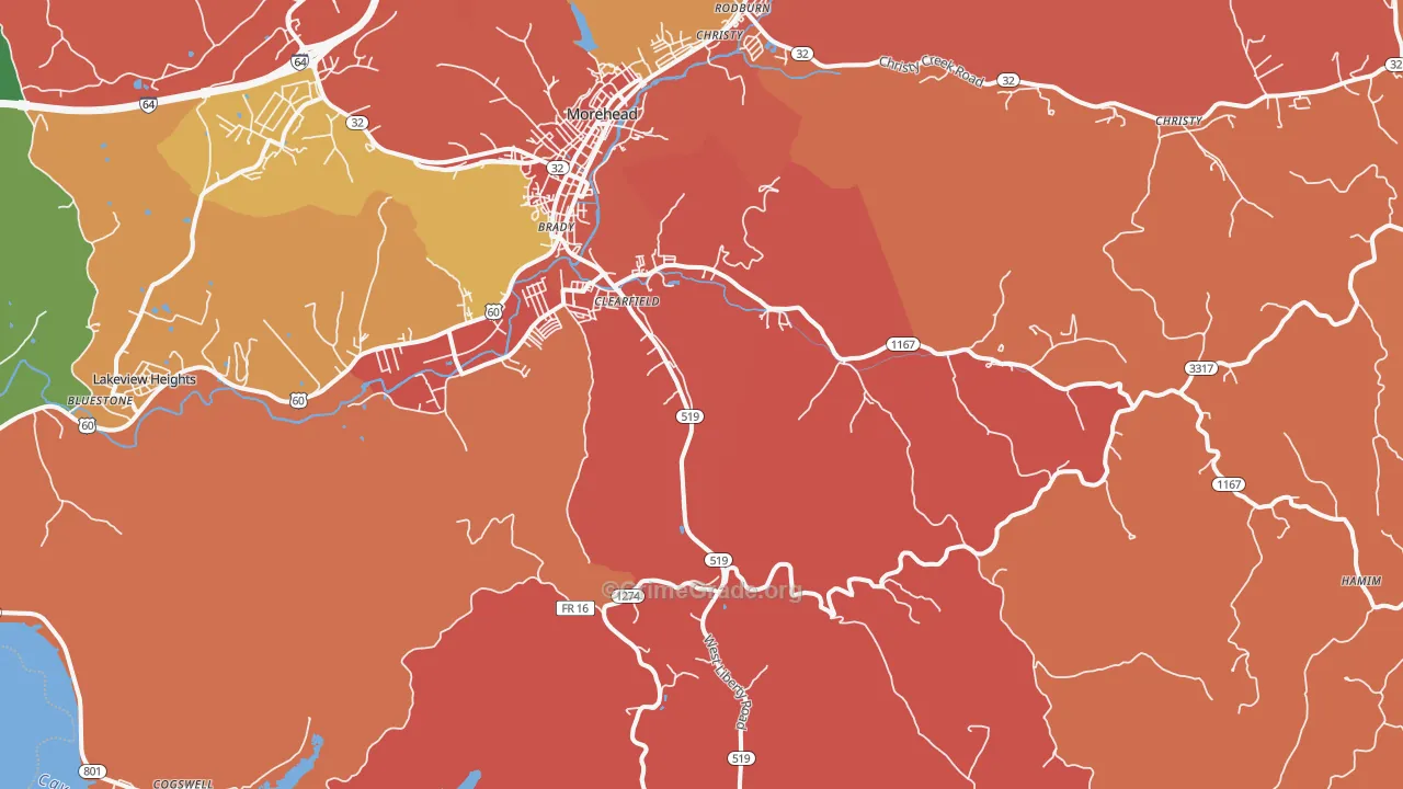 Clearfield, KY Map of Theft Rates