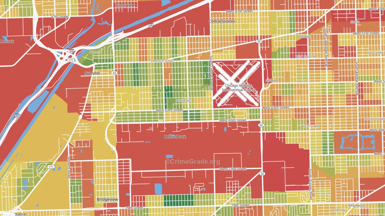 Clearing, Chicago, IL Map of Theft Rates