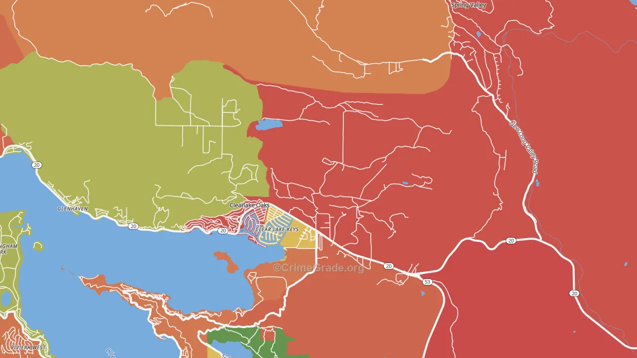 Clearlake Oaks, CA Map of Theft Rates