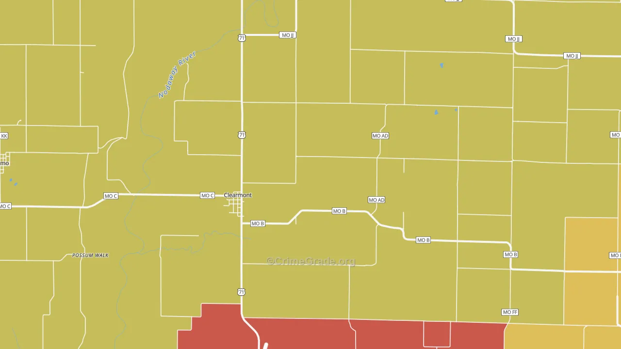 Clearmont, MO Map of Theft Rates