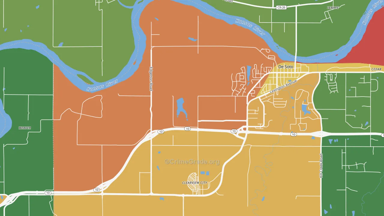 Clearview City, KS Map of Theft Rates