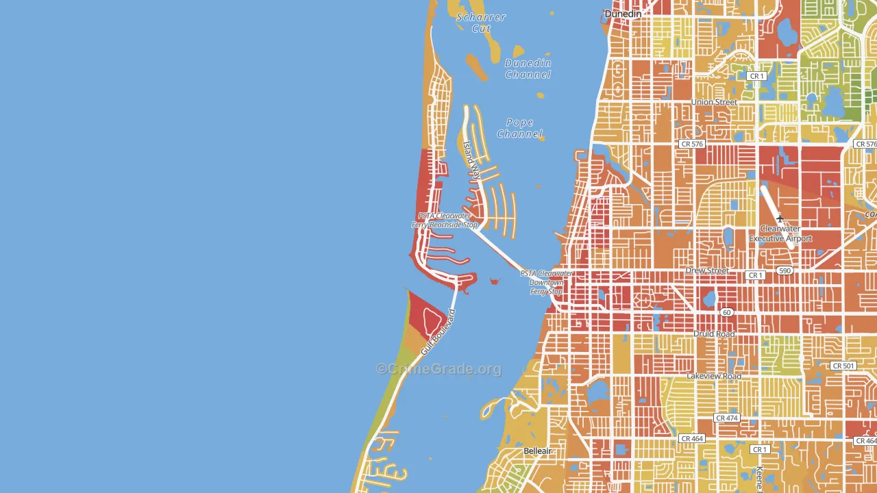 Clearwater Beach, FL Map of Theft Rates