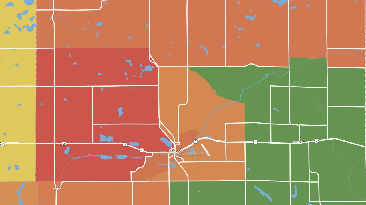 Clearwater County, MN Map of Theft Rates