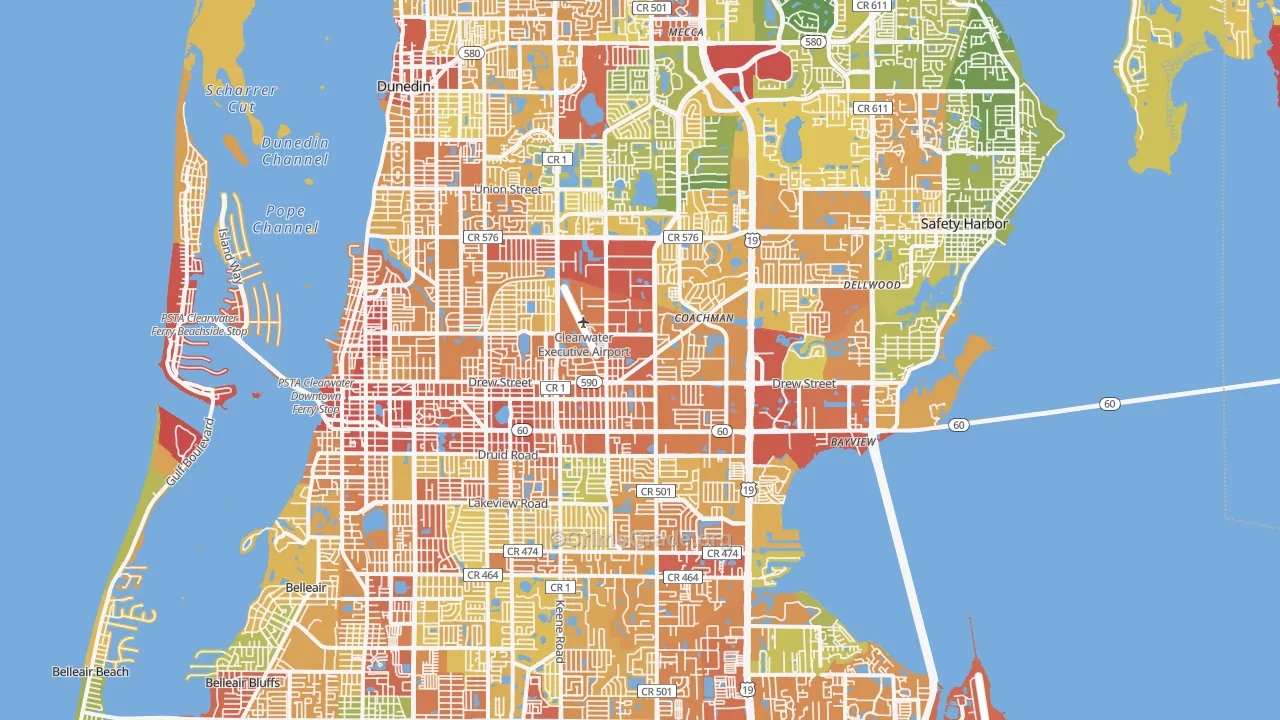 Clearwater, FL Map of Theft Rates