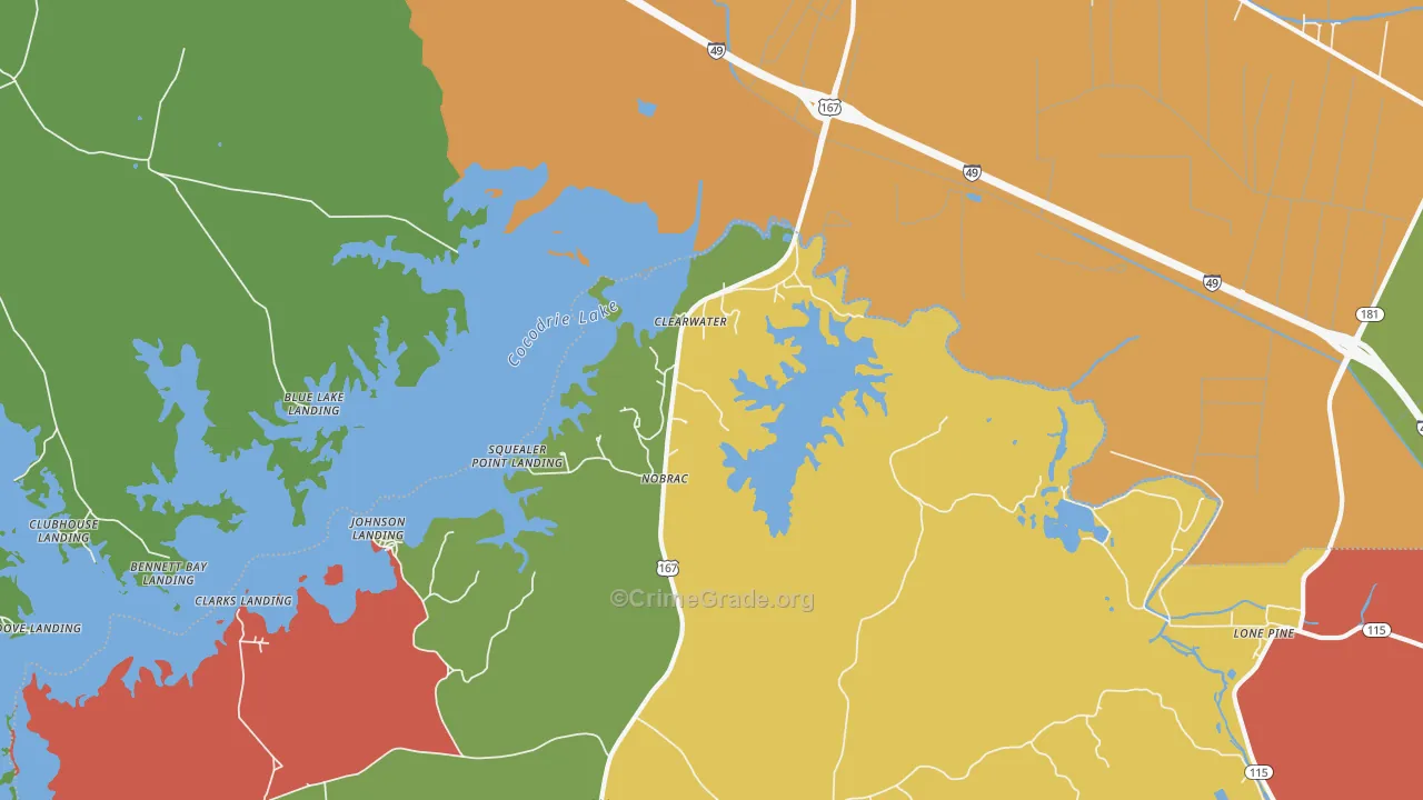 Clearwater, LA Map of Theft Rates