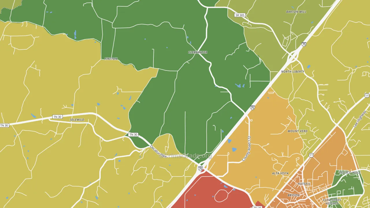 Clearwater, TN Map of Theft Rates