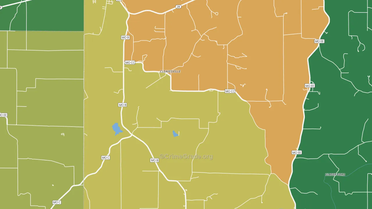 Cleavesville, MO Map of Theft Rates