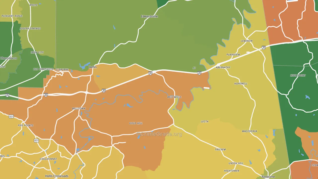 Cleburne County, AL Map of Theft Rates