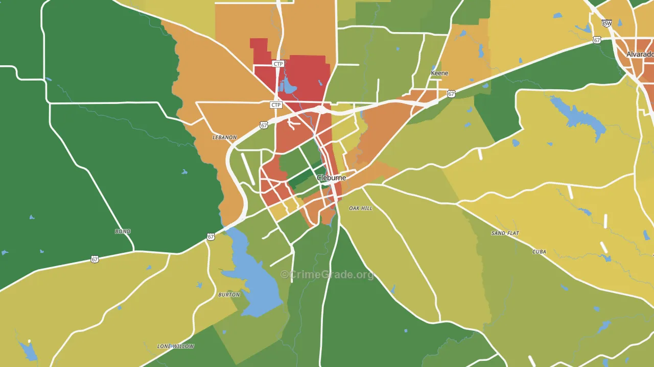 Cleburne, TX Map of Theft Rates