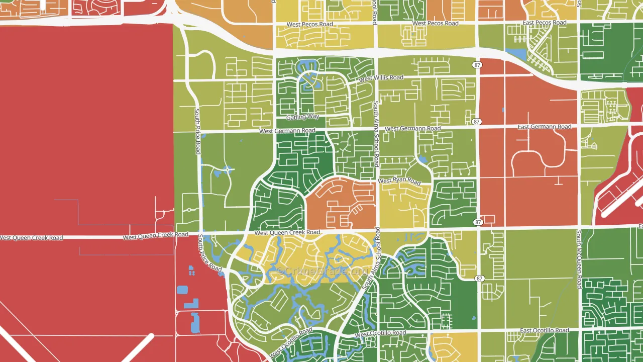 Clemente Ranch, Chandler, AZ Map of Theft Rates