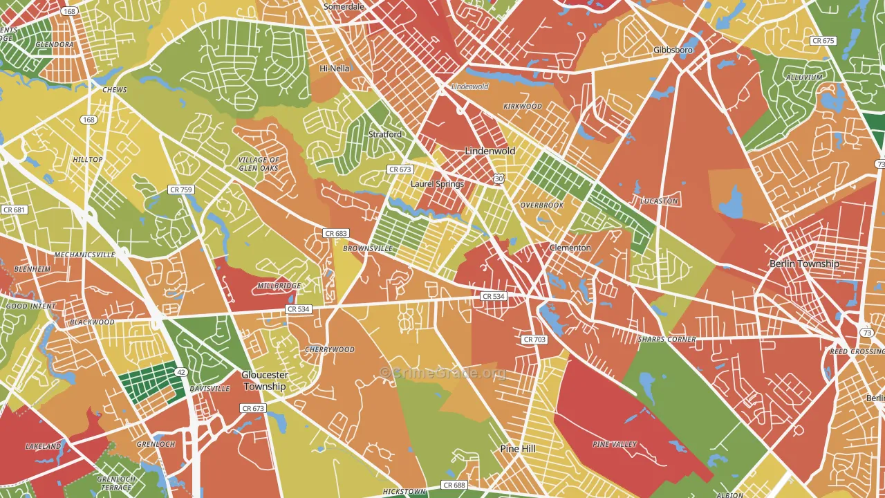 Clementon, NJ Map of Theft Rates