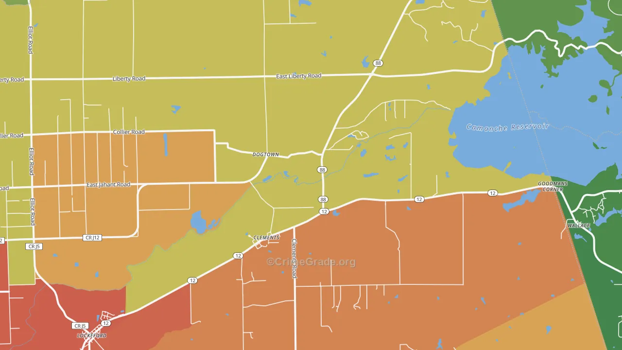 Clements, CA Map of Theft Rates