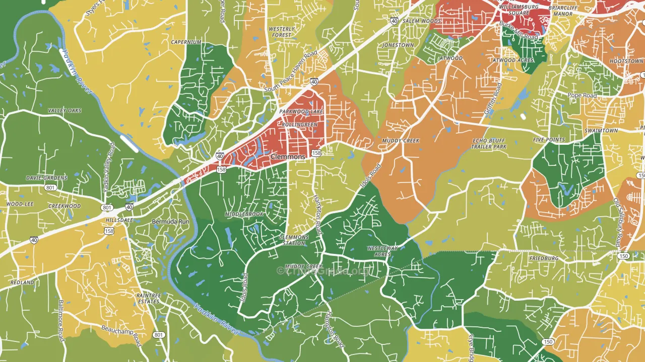 Clemmons, NC Map of Theft Rates