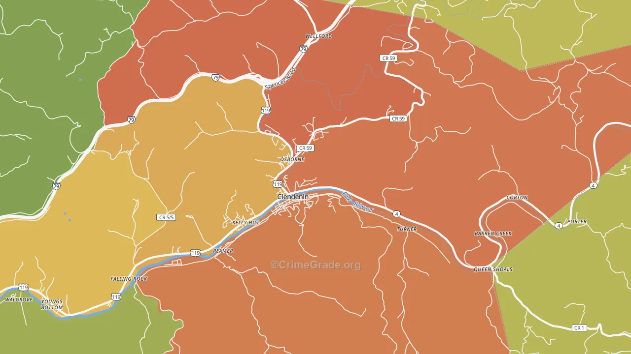 Clendenin, WV Map of Theft Rates