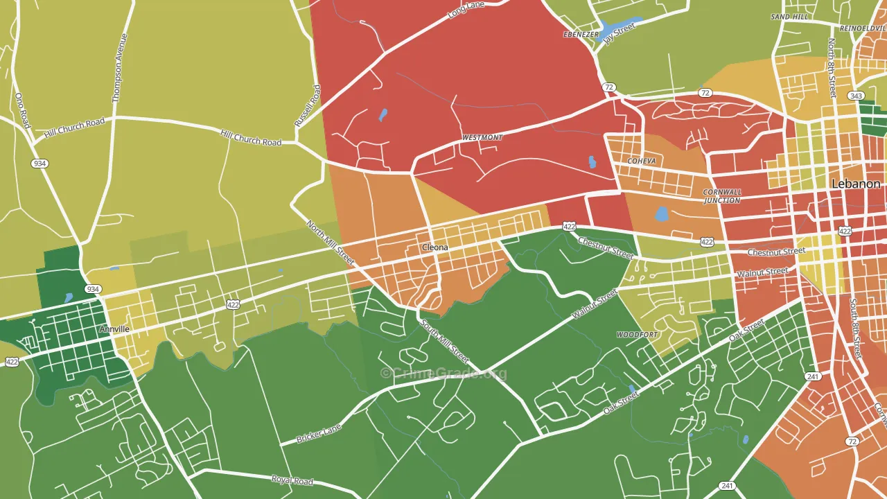 Cleona, PA Map of Theft Rates