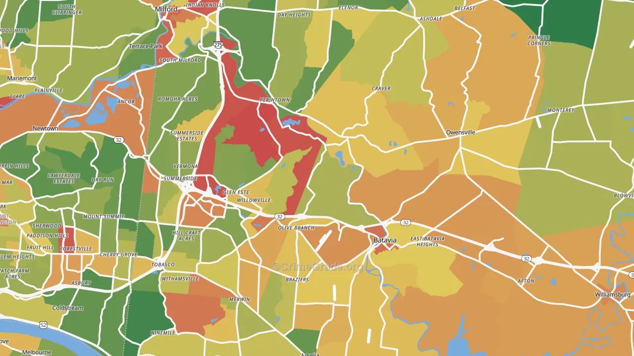 Clermont County, OH Map of Theft Rates