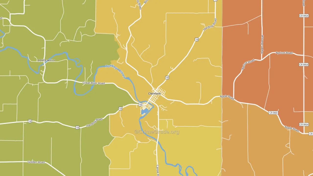 Clermont, IA Map of Theft Rates
