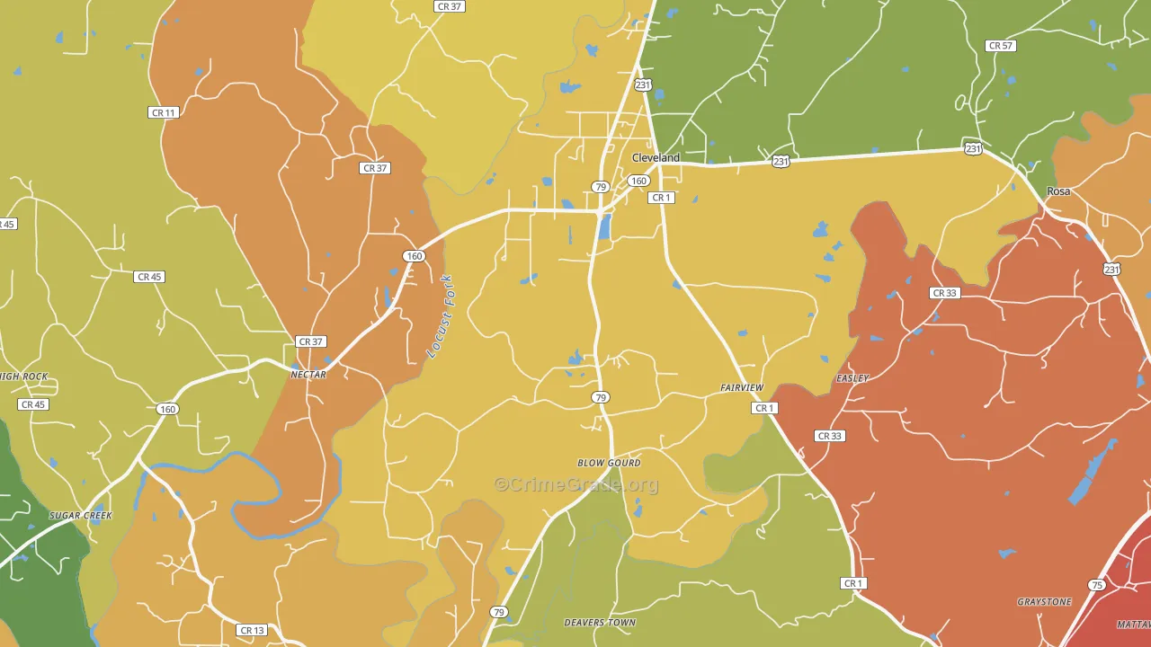Cleveland, AL Map of Theft Rates