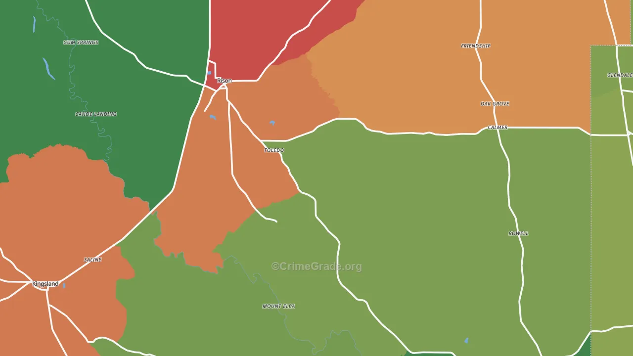 Cleveland County, AR Map of Theft Rates