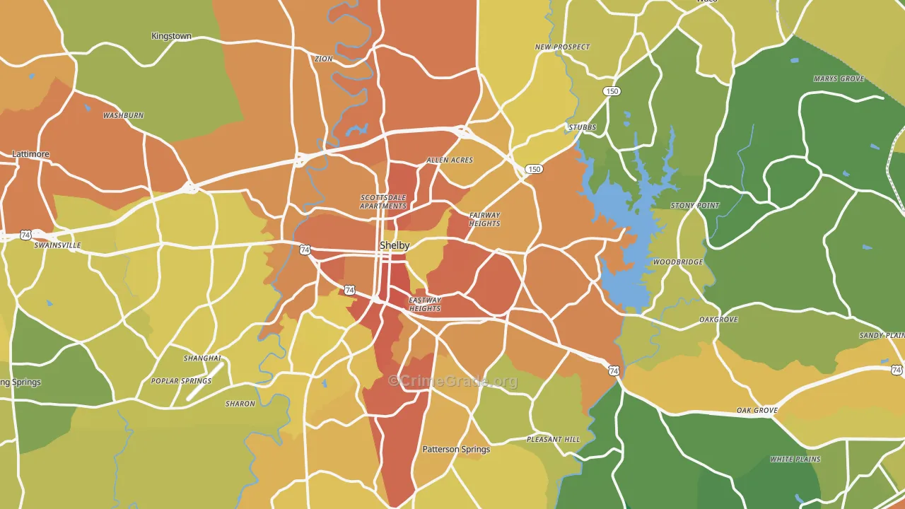 Cleveland County, NC Map of Theft Rates