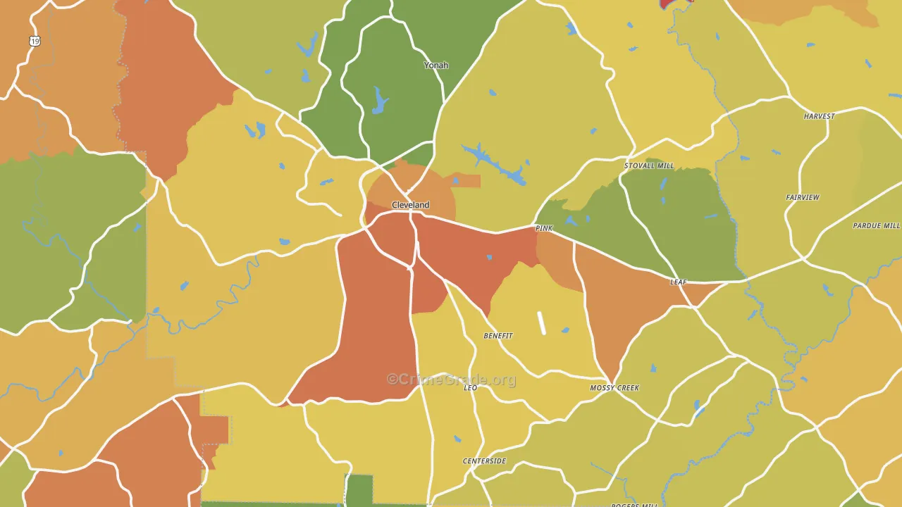 Cleveland, GA Map of Theft Rates