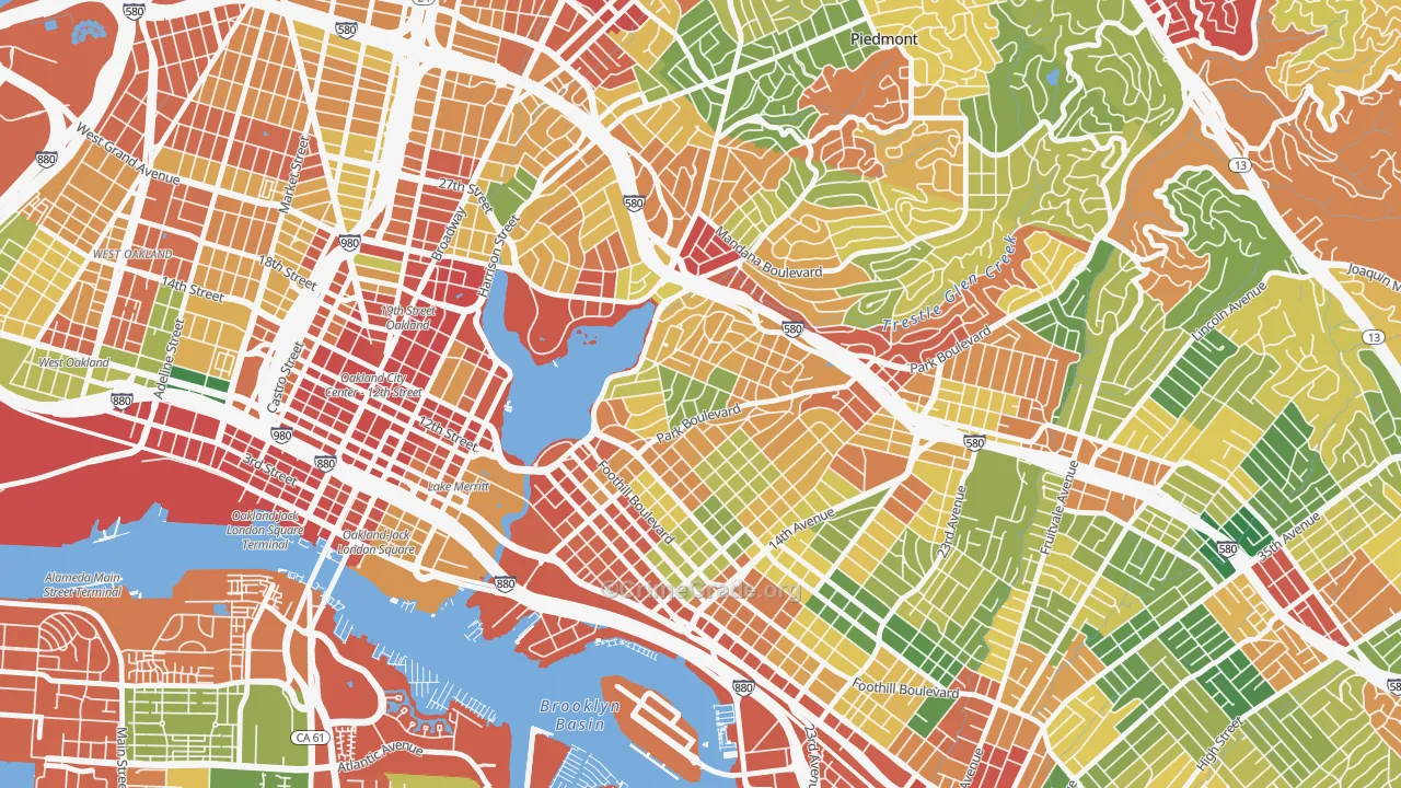 Cleveland Heights, Oakland, CA Map of Theft Rates