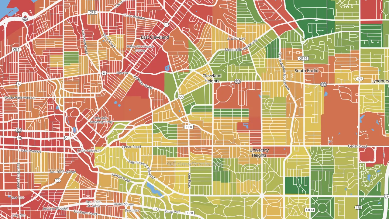 Cleveland Heights, OH Map of Theft Rates