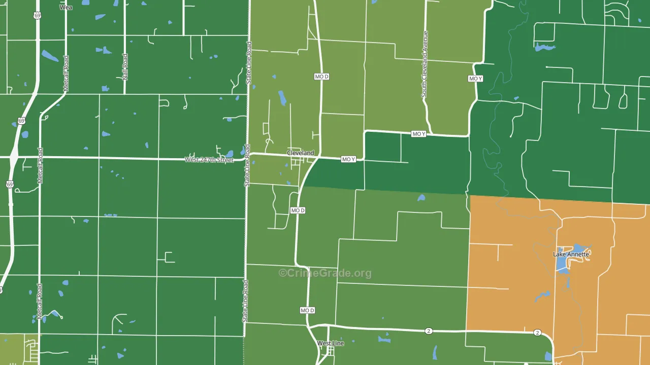 Cleveland, MO Map of Theft Rates