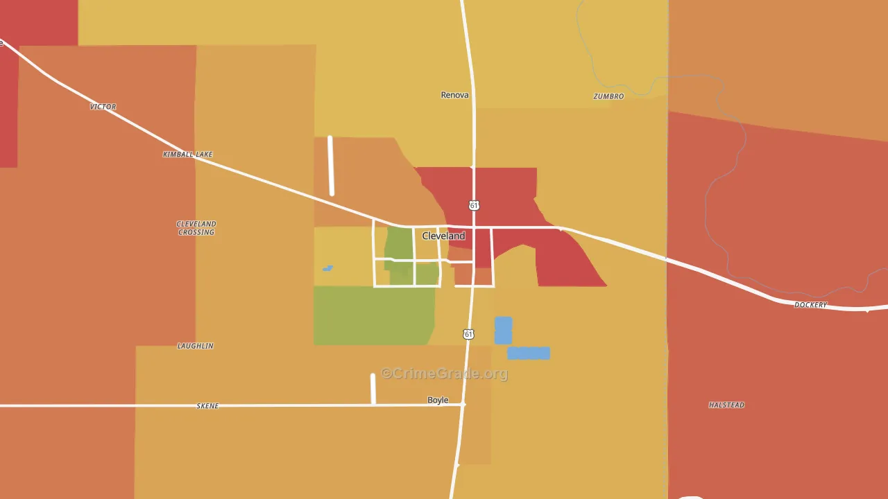 Cleveland, MS Map of Theft Rates