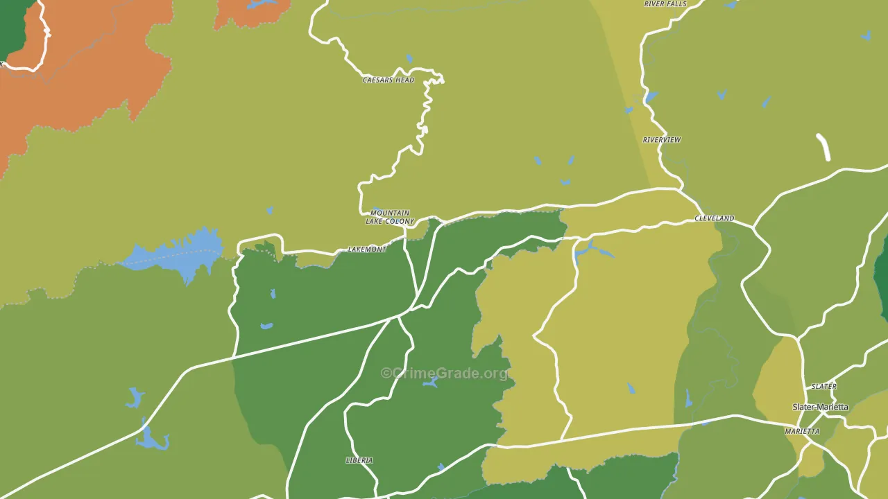 Cleveland, SC Map of Theft Rates