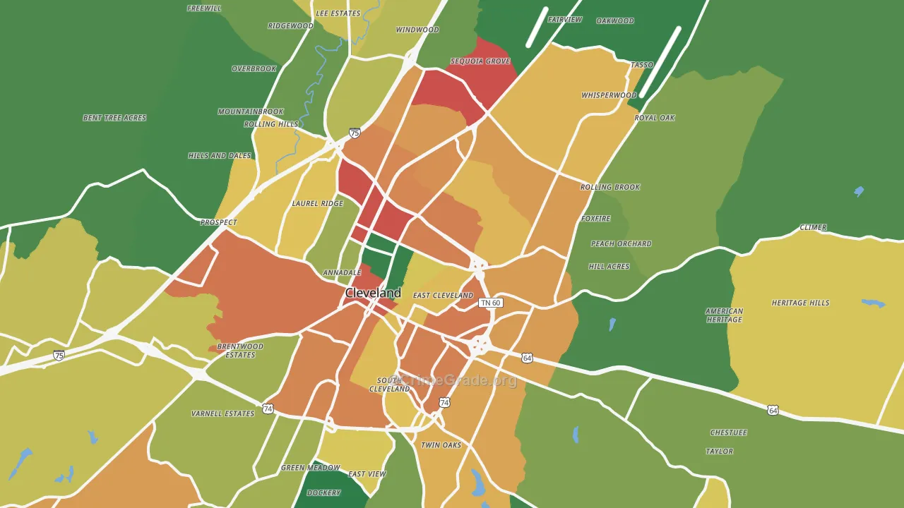 Cleveland, TN Map of Theft Rates