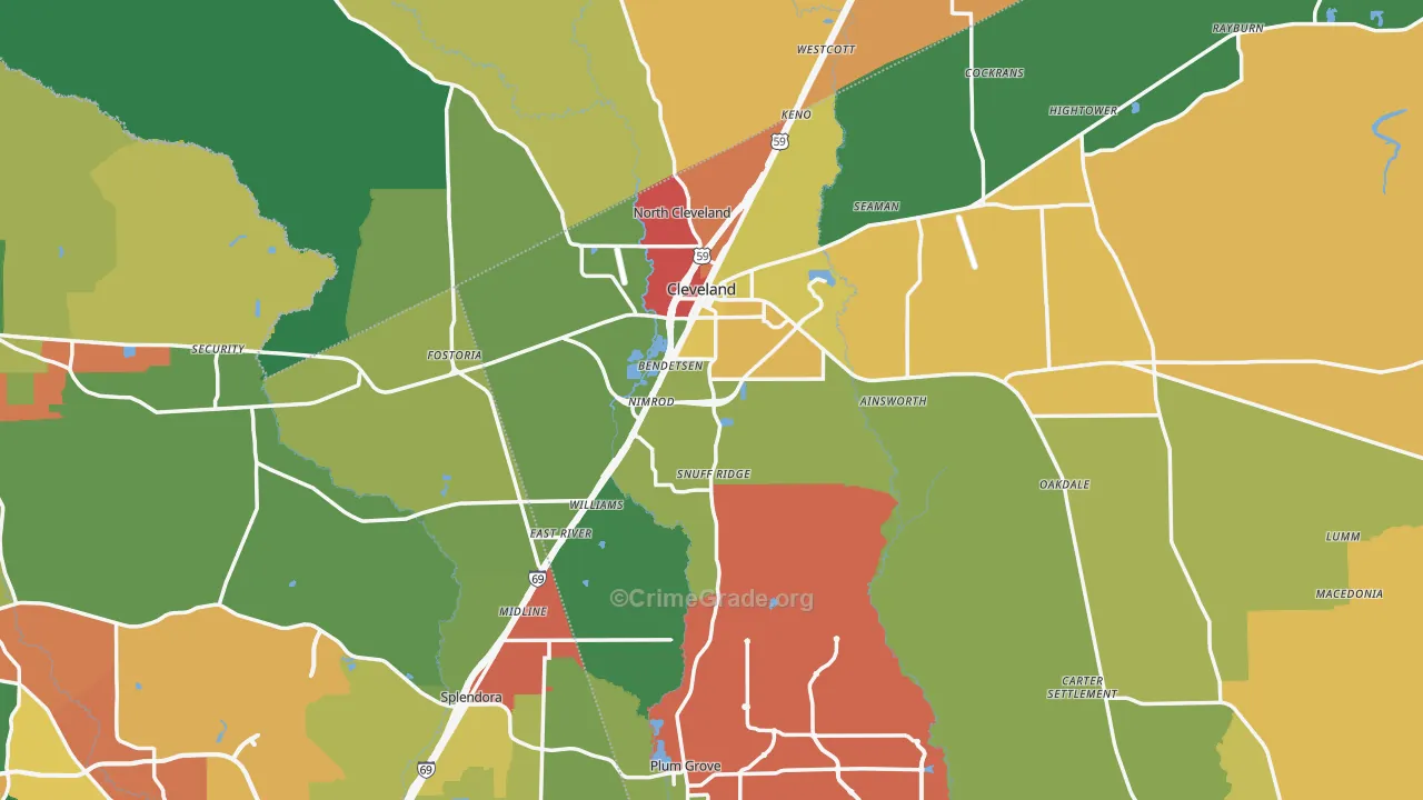 Cleveland, TX Map of Theft Rates