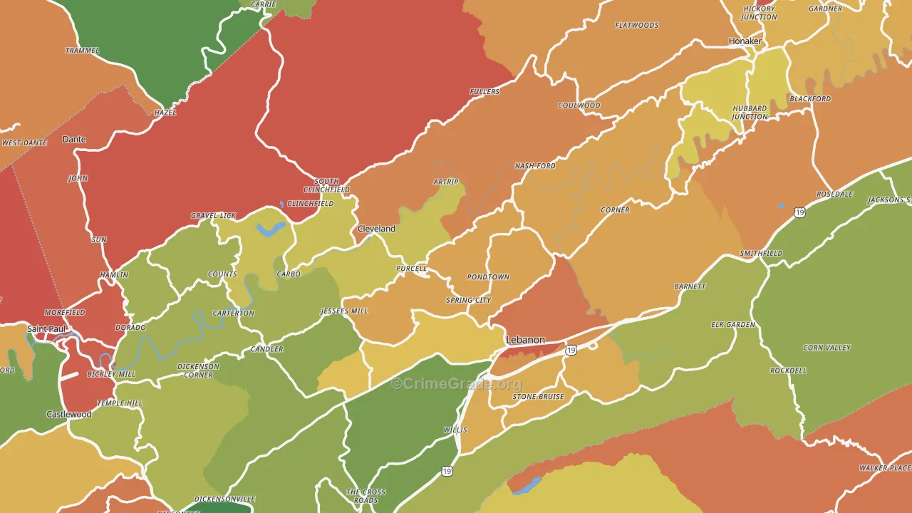 Cleveland, VA Map of Theft Rates