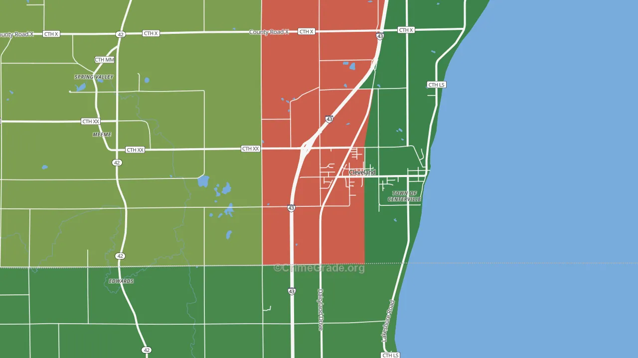 Cleveland, WI Map of Theft Rates