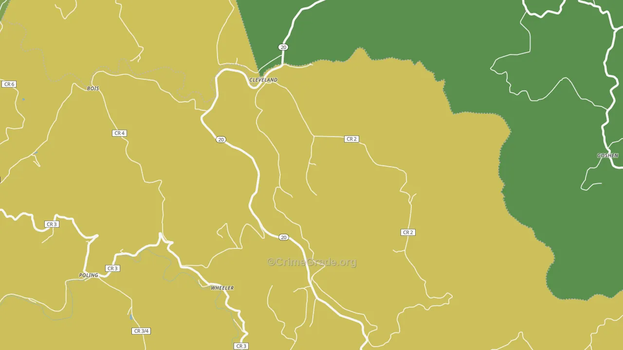 Cleveland, WV Map of Theft Rates