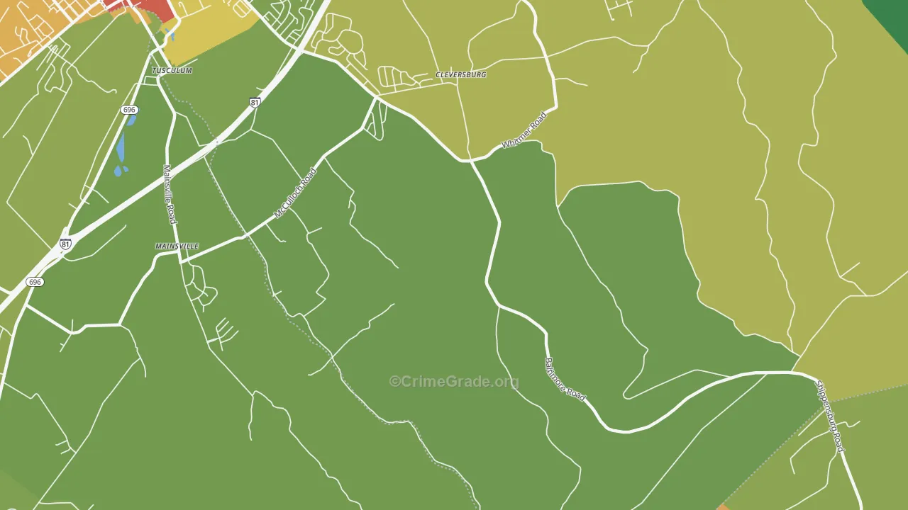 Cleversburg, PA Map of Theft Rates