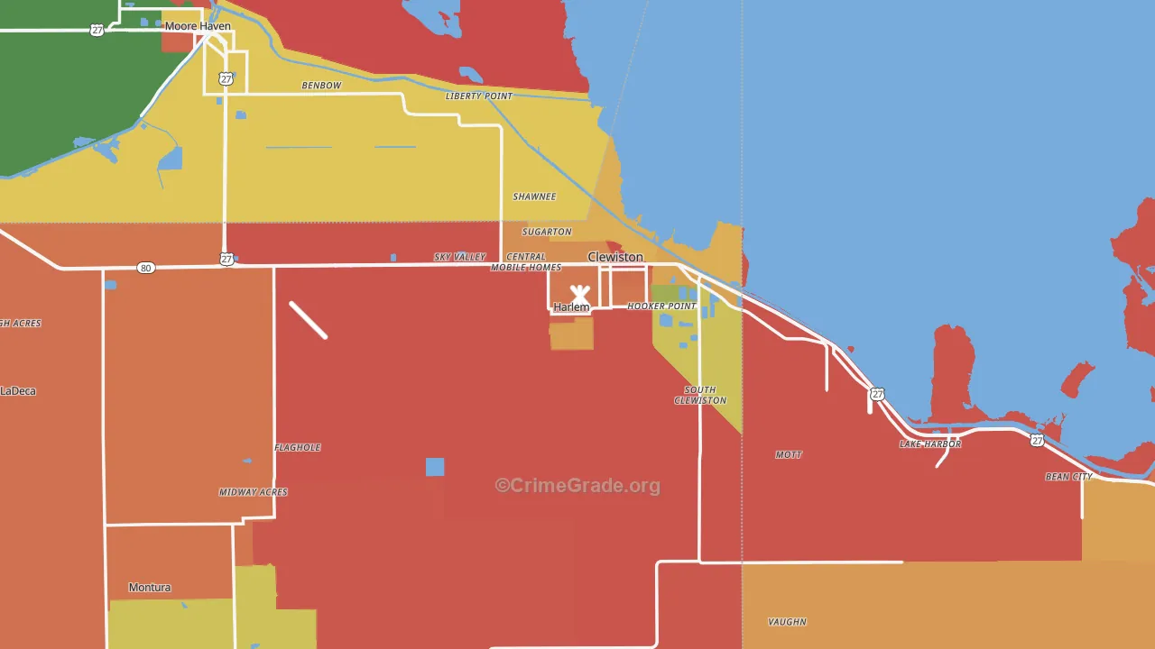Clewiston, FL Map of Theft Rates