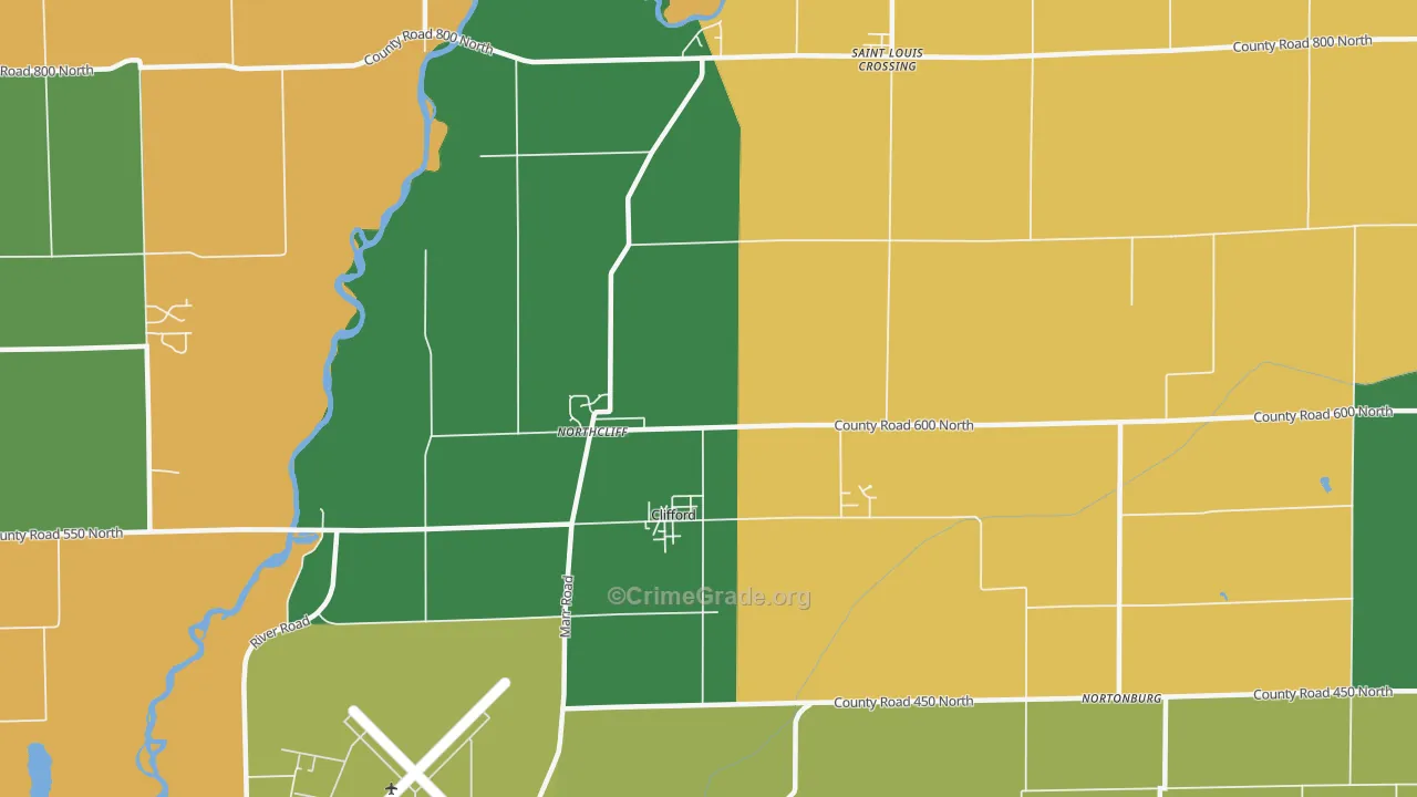 Clifford, IN Map of Theft Rates
