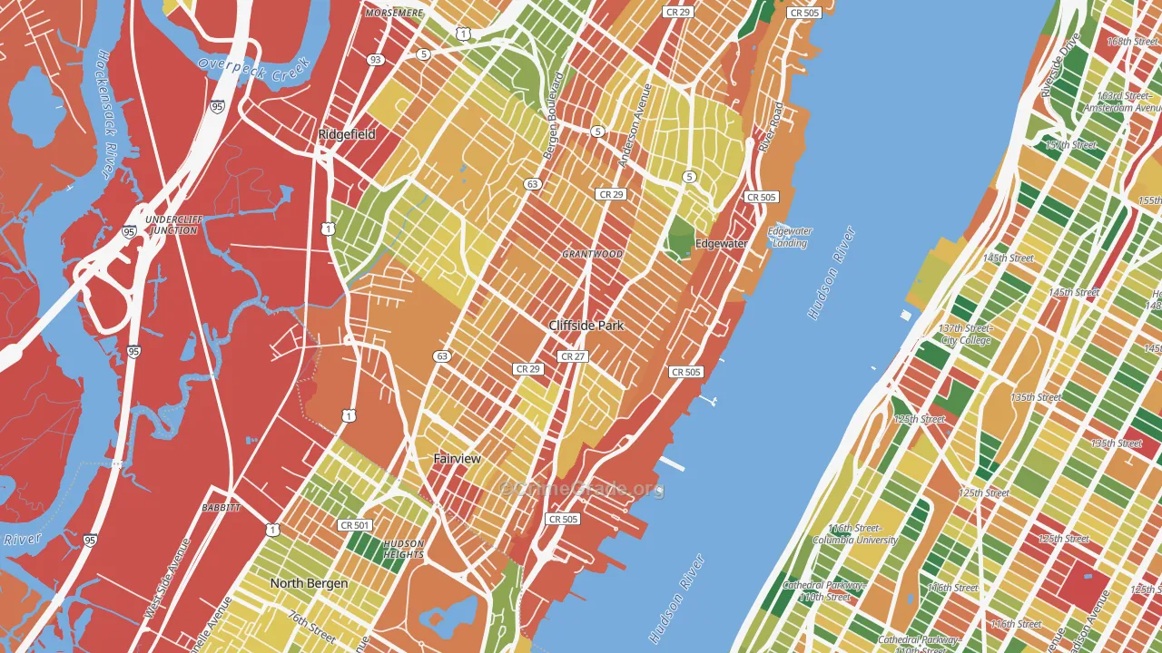 Cliffside Park, NJ Map of Theft Rates