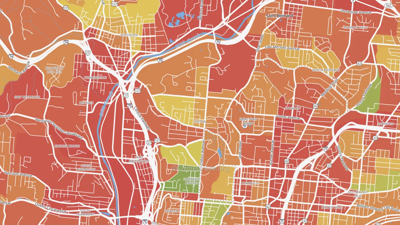 Clifton, Cincinnati, OH Map of Theft Rates