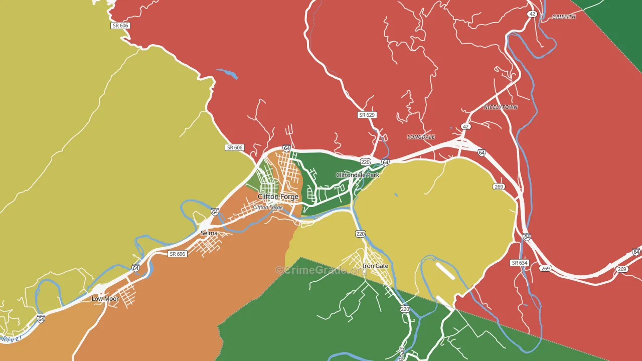 Clifton Forge, VA Map of Theft Rates