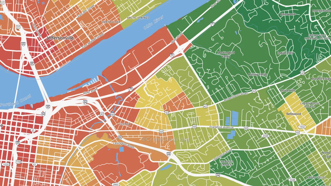 Clifton Heights, Louisville, KY Map of Theft Rates