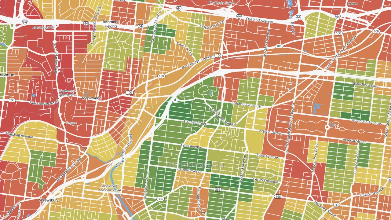 Clifton Heights, St. Louis, MO Map of Theft Rates