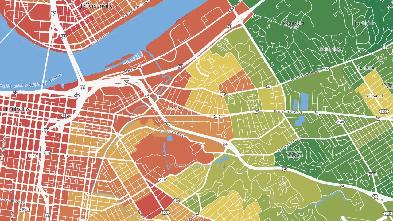 Clifton, Louisville, KY Map of Theft Rates