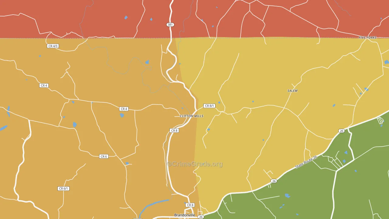 Clifton Mills, WV Map of Theft Rates