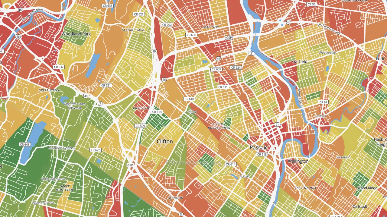 Clifton, NJ Map of Theft Rates
