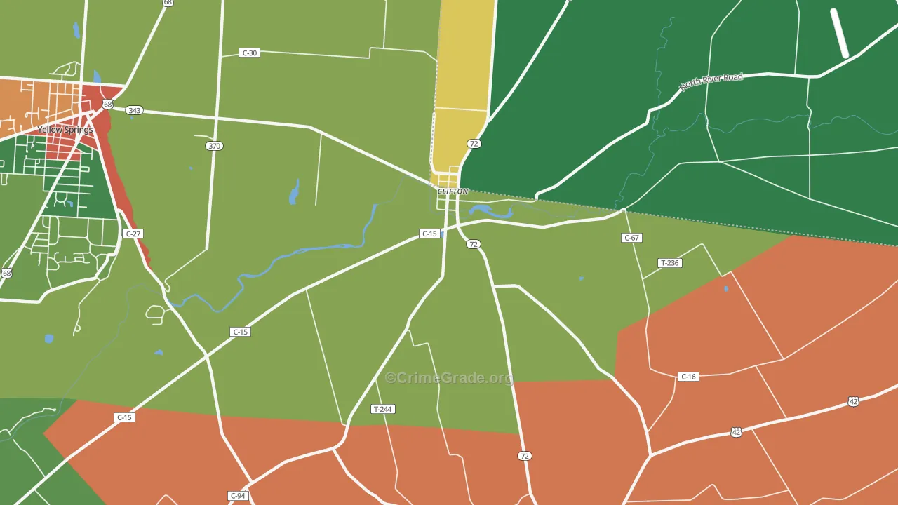 Clifton, OH Map of Theft Rates