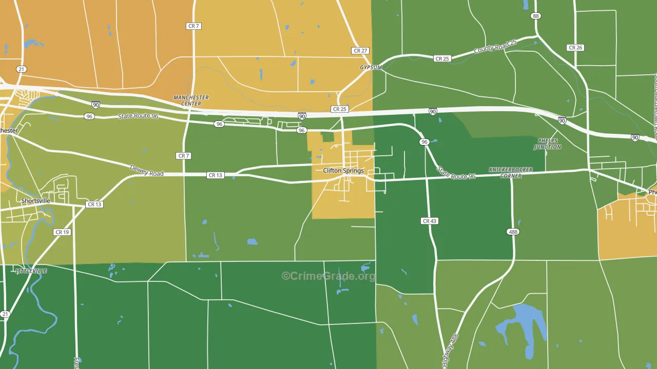 Clifton Springs, NY Map of Theft Rates