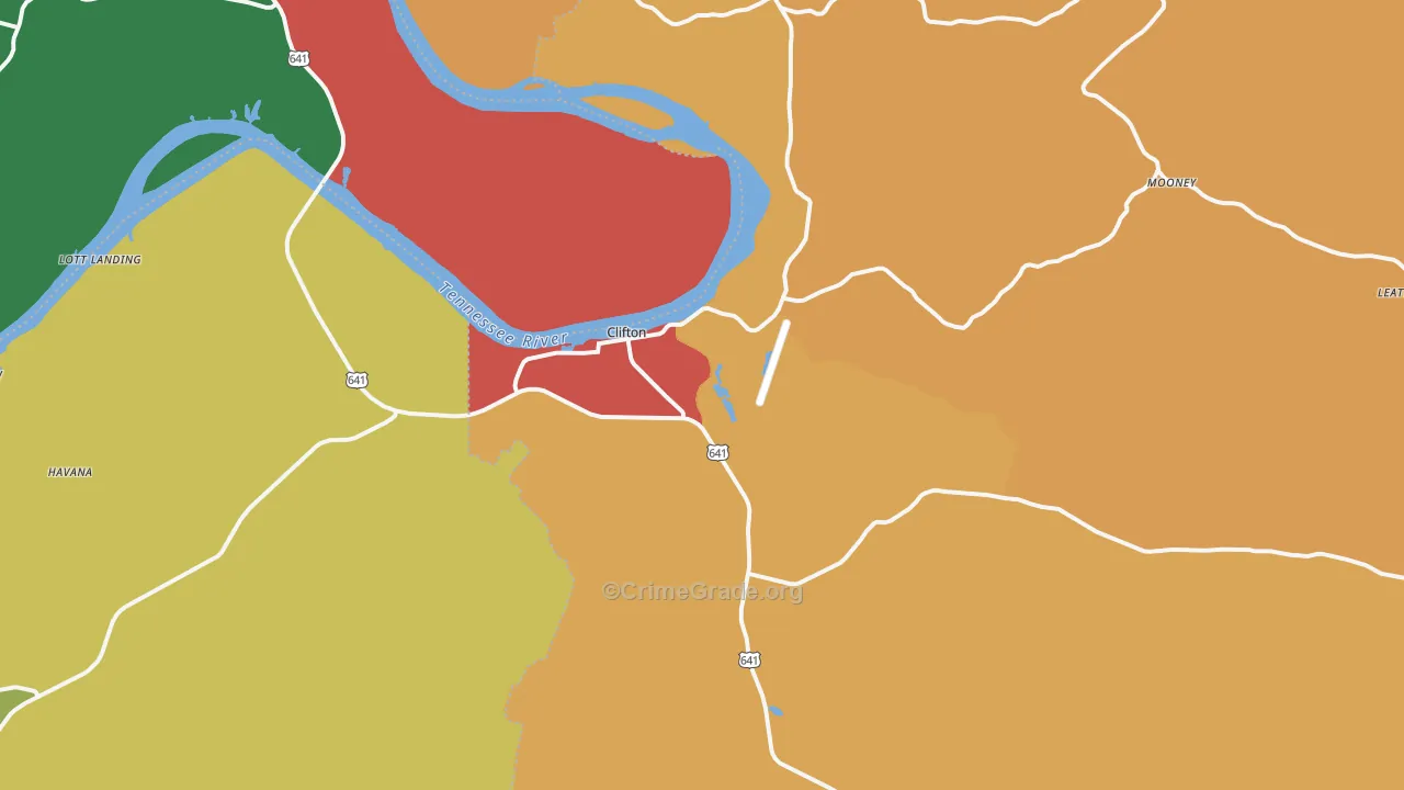Clifton, TN Map of Theft Rates